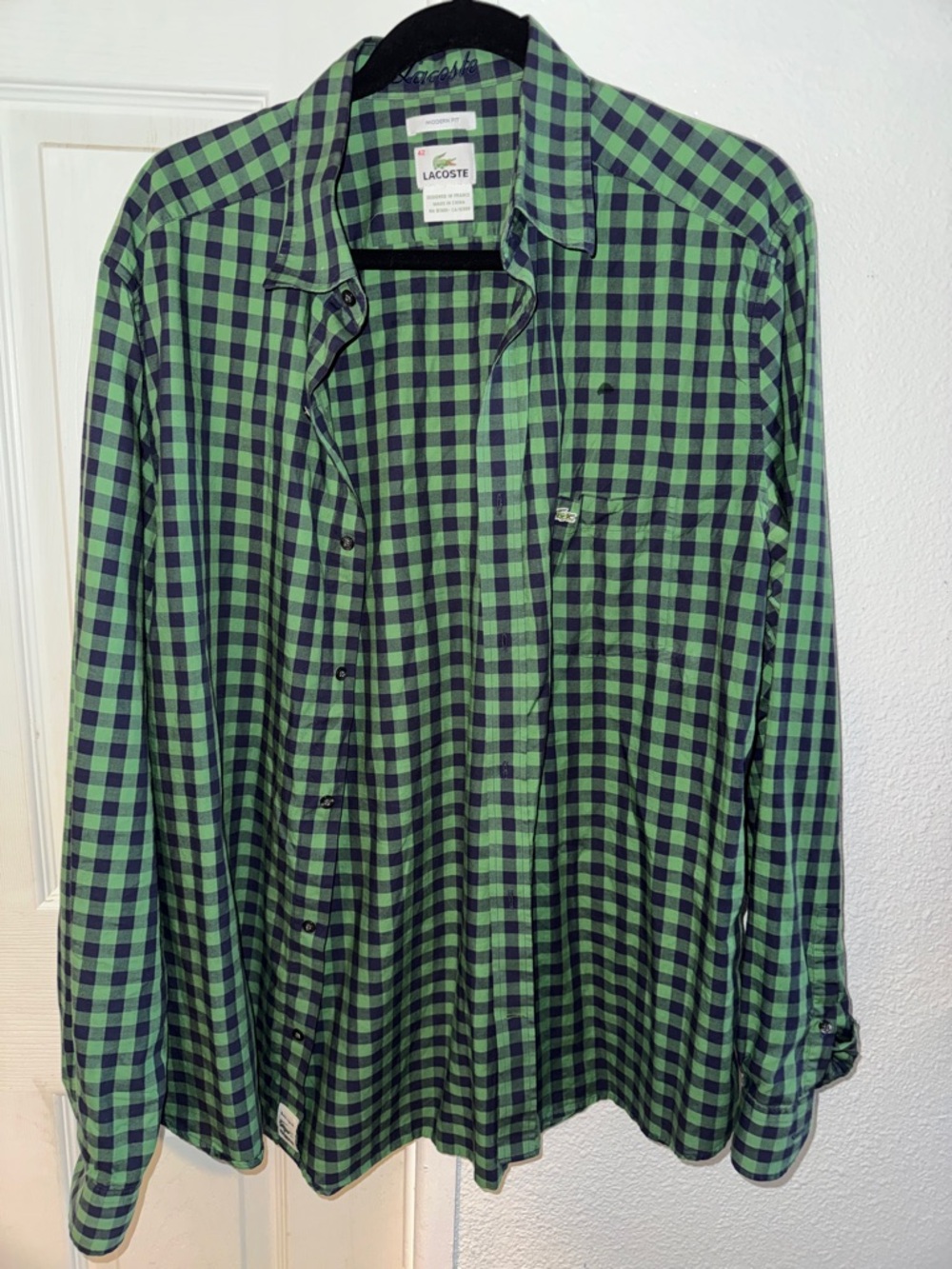Lacoste Men's Green & Navy Check Button-Down Shirt